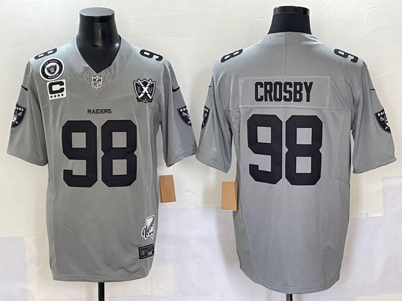 Men 2025 Oakland Raiders #98 Crosby Grey Throwback Three generations Nike Limited NFL Jersey style 1->seattle mariners->MLB Jersey